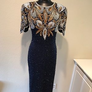 Sequined and beaded evening gown